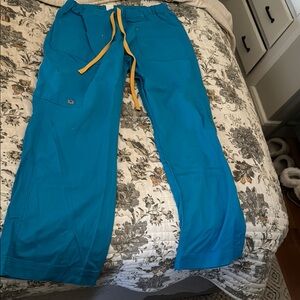 Size medium med couture Blue scrub Pants with Yellow Drawstring